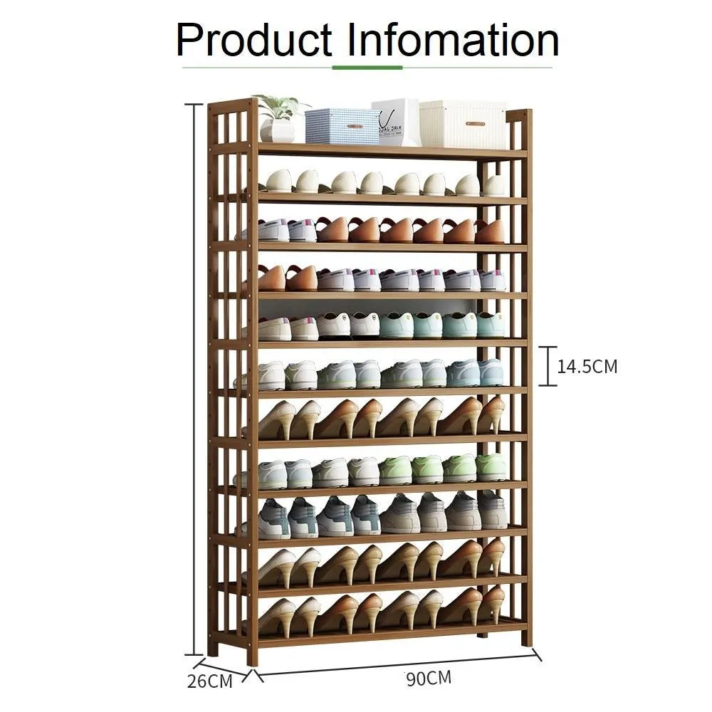 11 Tier Tower Bamboo Wooden Shoe Rack | Corner Shelf Stand | Storage Organizer