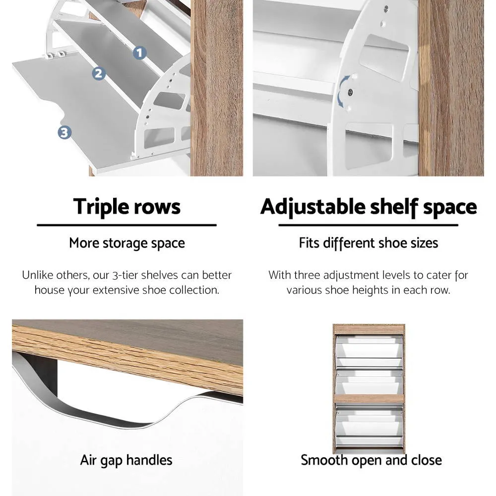 3 Tier Shoe Cabinet Shoes Storage Rack Organiser 36 Pairs Wooden Drawer Cupboard