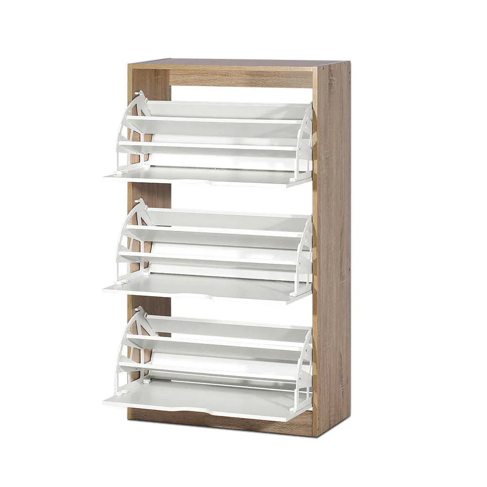 3 Tier Shoe Cabinet Shoes Storage Rack Organiser 36 Pairs Wooden Drawer Cupboard