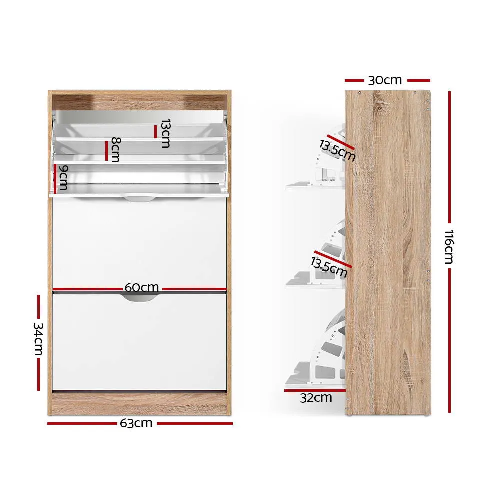 3 Tier Shoe Cabinet Shoes Storage Rack Organiser 36 Pairs Wooden Drawer Cupboard