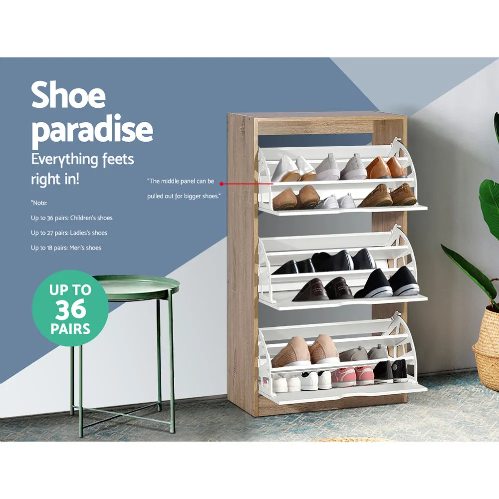 3 Tier Shoe Cabinet Shoes Storage Rack Organiser 36 Pairs Wooden Drawer Cupboard