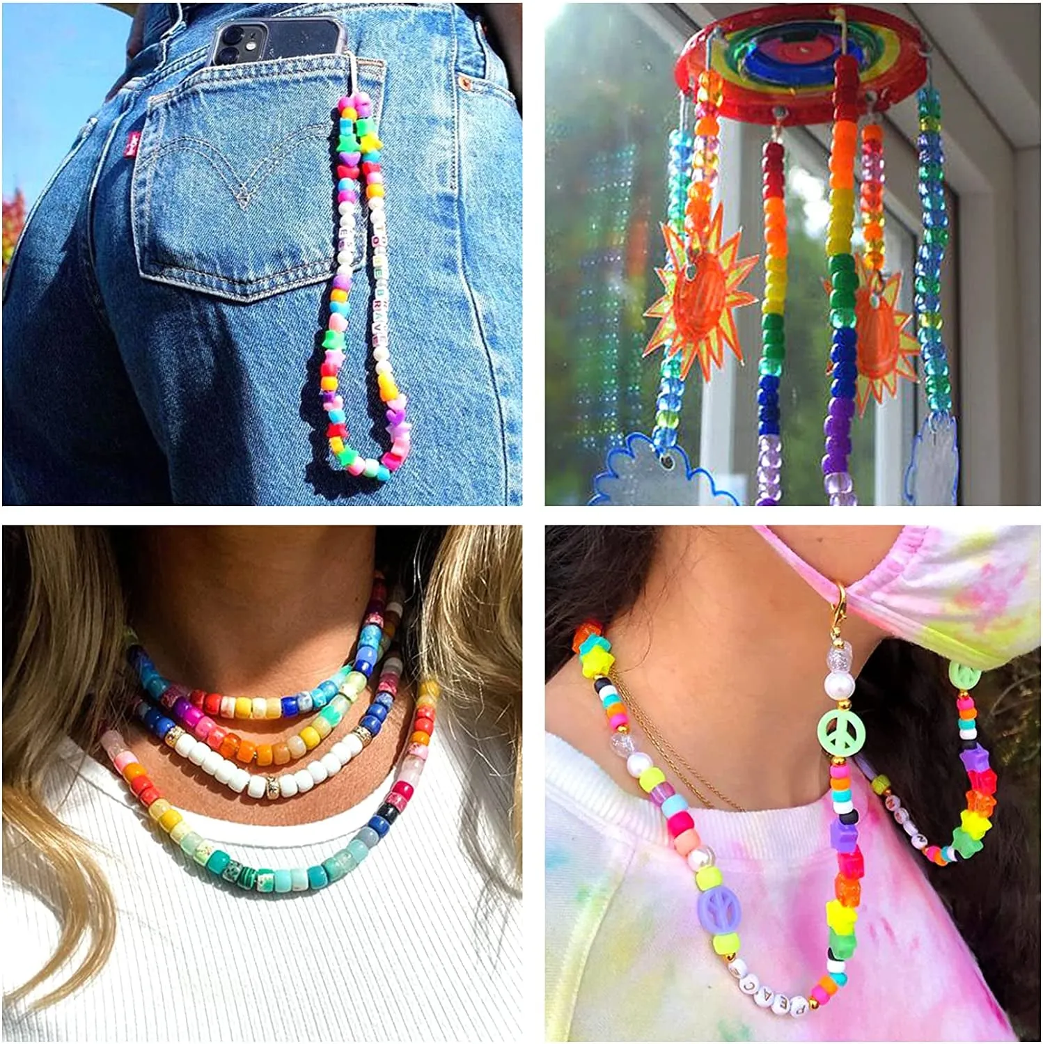 3960Pcs Pony Beads for Friendship Bracelet Making Kit 48 Colors Kandi Beads Set, 2400Pcs Plastic Rainbow Bulk and 1560Pcs Letter Beads with 20 Meter Elastic Threads for Craft Jewelry Necklace