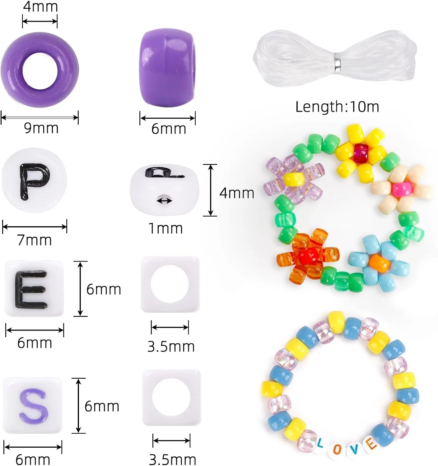 3960Pcs Pony Beads for Friendship Bracelet Making Kit 48 Colors Kandi Beads Set, 2400Pcs Plastic Rainbow Bulk and 1560Pcs Letter Beads with 20 Meter Elastic Threads for Craft Jewelry Necklace