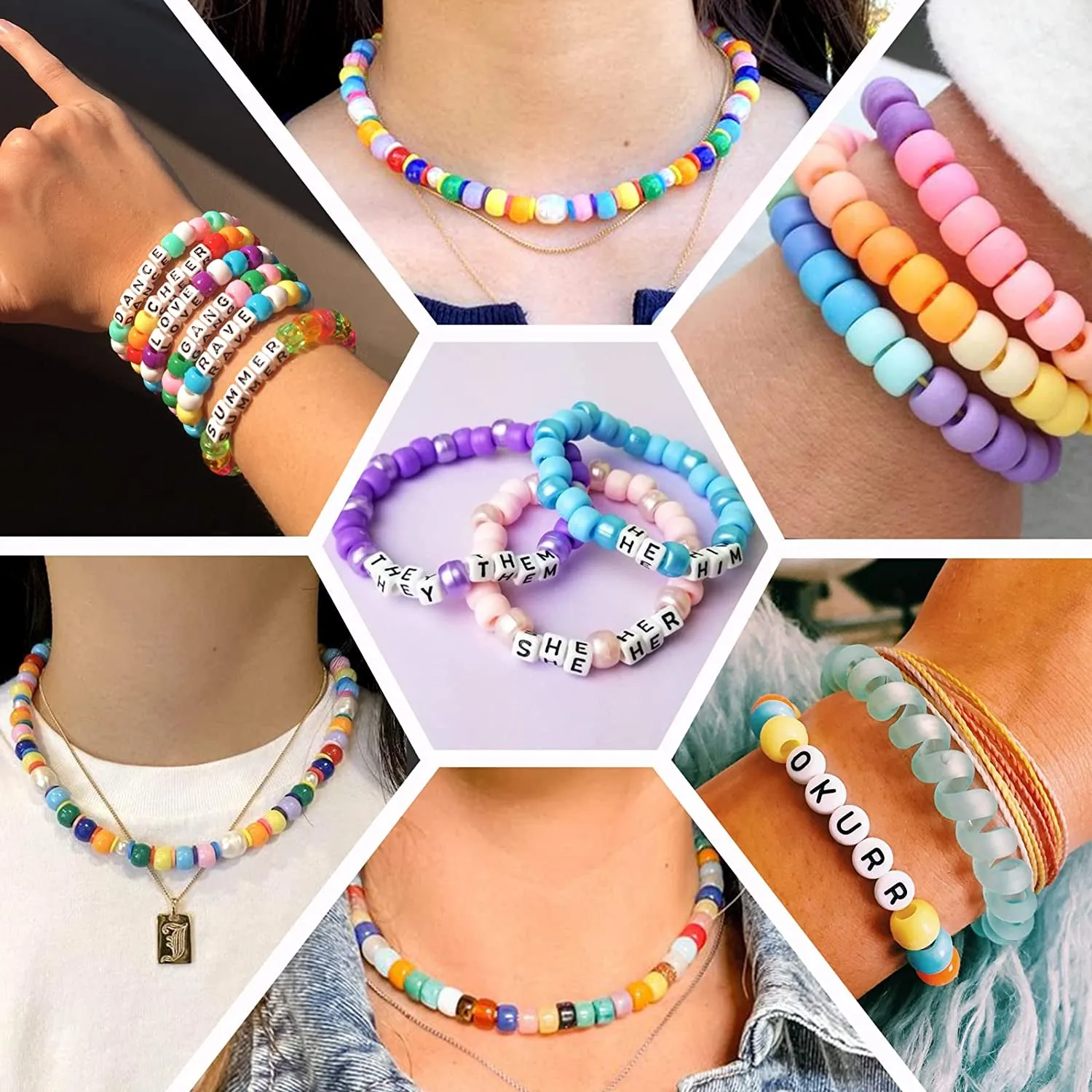 3960Pcs Pony Beads for Friendship Bracelet Making Kit 48 Colors Kandi Beads Set, 2400Pcs Plastic Rainbow Bulk and 1560Pcs Letter Beads with 20 Meter Elastic Threads for Craft Jewelry Necklace
