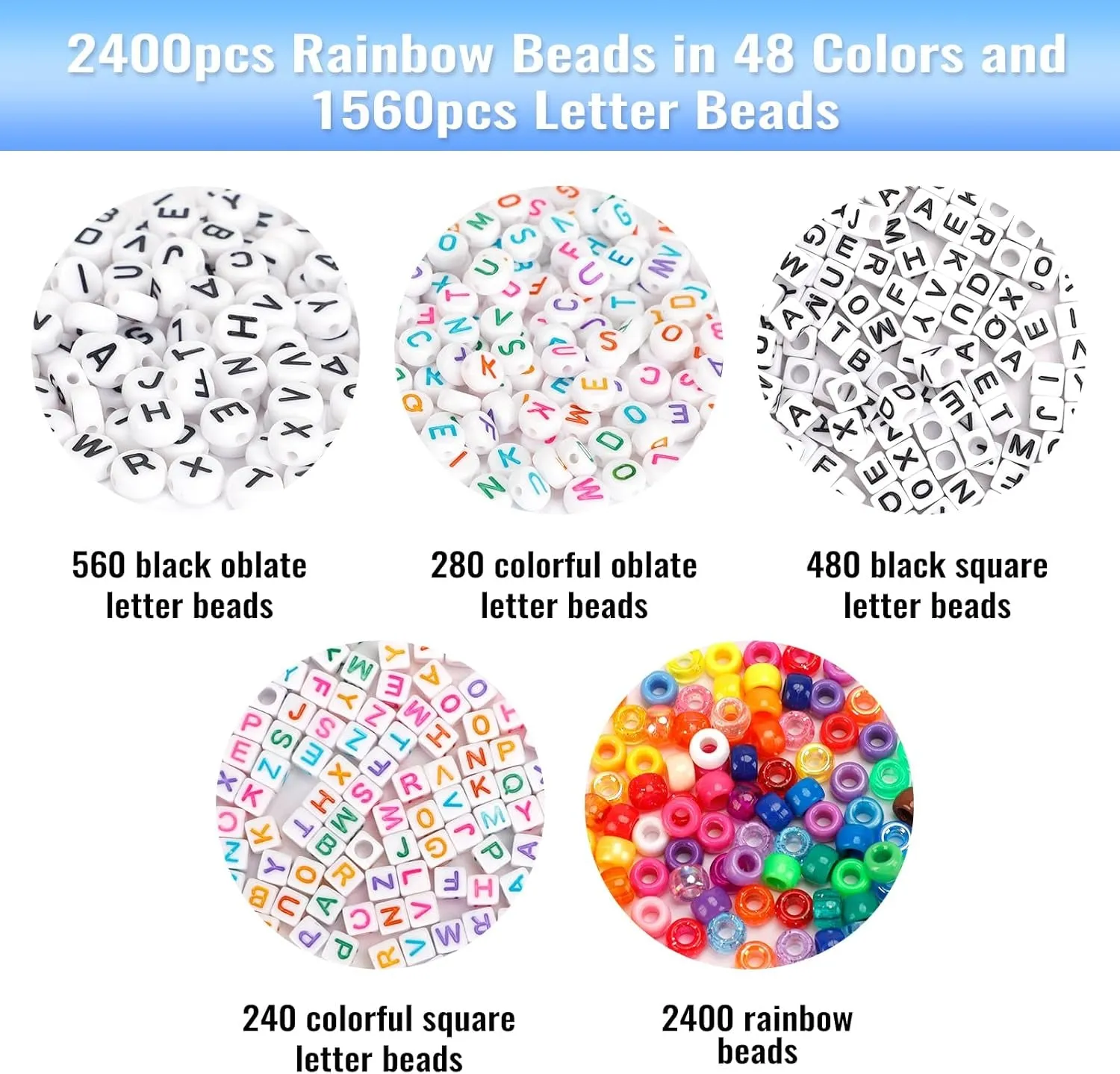 3960Pcs Pony Beads for Friendship Bracelet Making Kit 48 Colors Kandi Beads Set, 2400Pcs Plastic Rainbow Bulk and 1560Pcs Letter Beads with 20 Meter Elastic Threads for Craft Jewelry Necklace