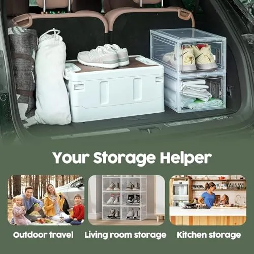 8 Packs Stackable Shoes Box,Upgraded Clear Plastic Shoe Organizer with Magnetic Door and handle for Men/Women Shoes,Sneakers Display(13.4 * 9.1 * 4.7 inch)