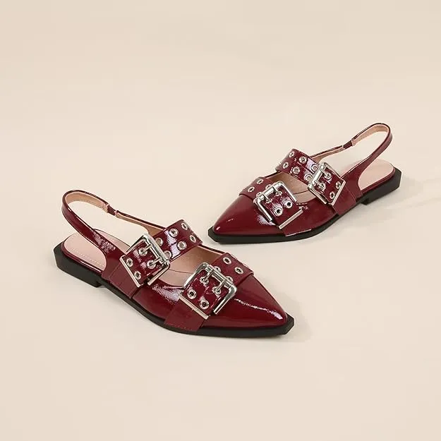 Addison Double Buckled Slingback Flats