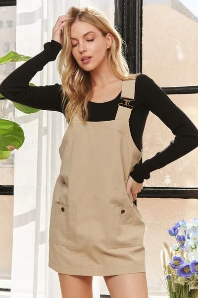 Adjustable Wide Strap Square Neck Overall Dress
