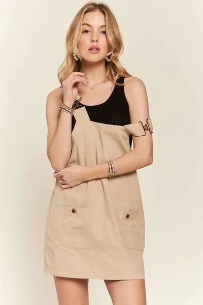Adjustable Wide Strap Square Neck Overall Dress