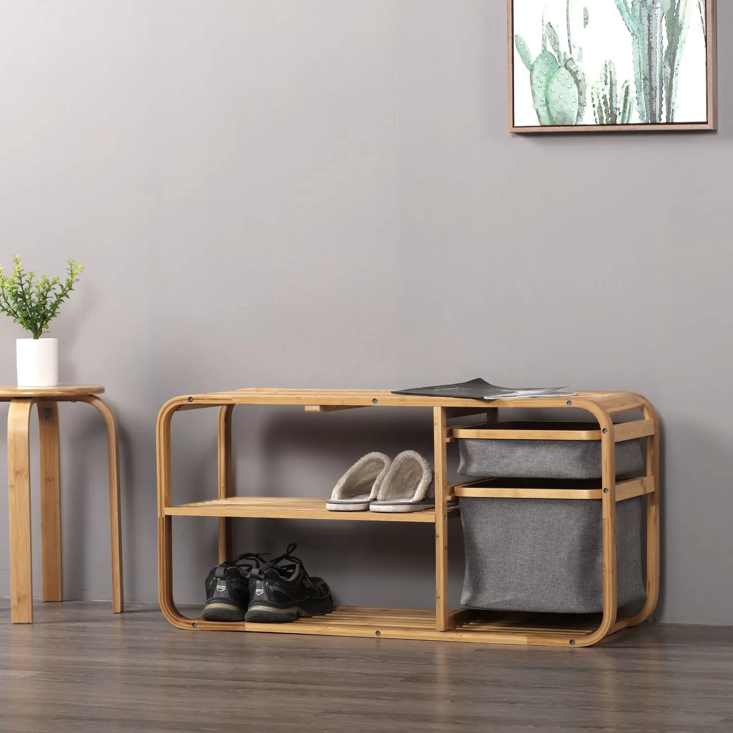 Bamboo Shoe Rack Storage Bench