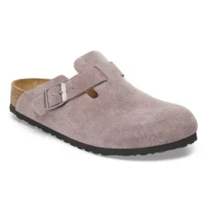 Birkenstock Boston Suede Leather Ladies Faded Purple Suede Buckle Slip Ons