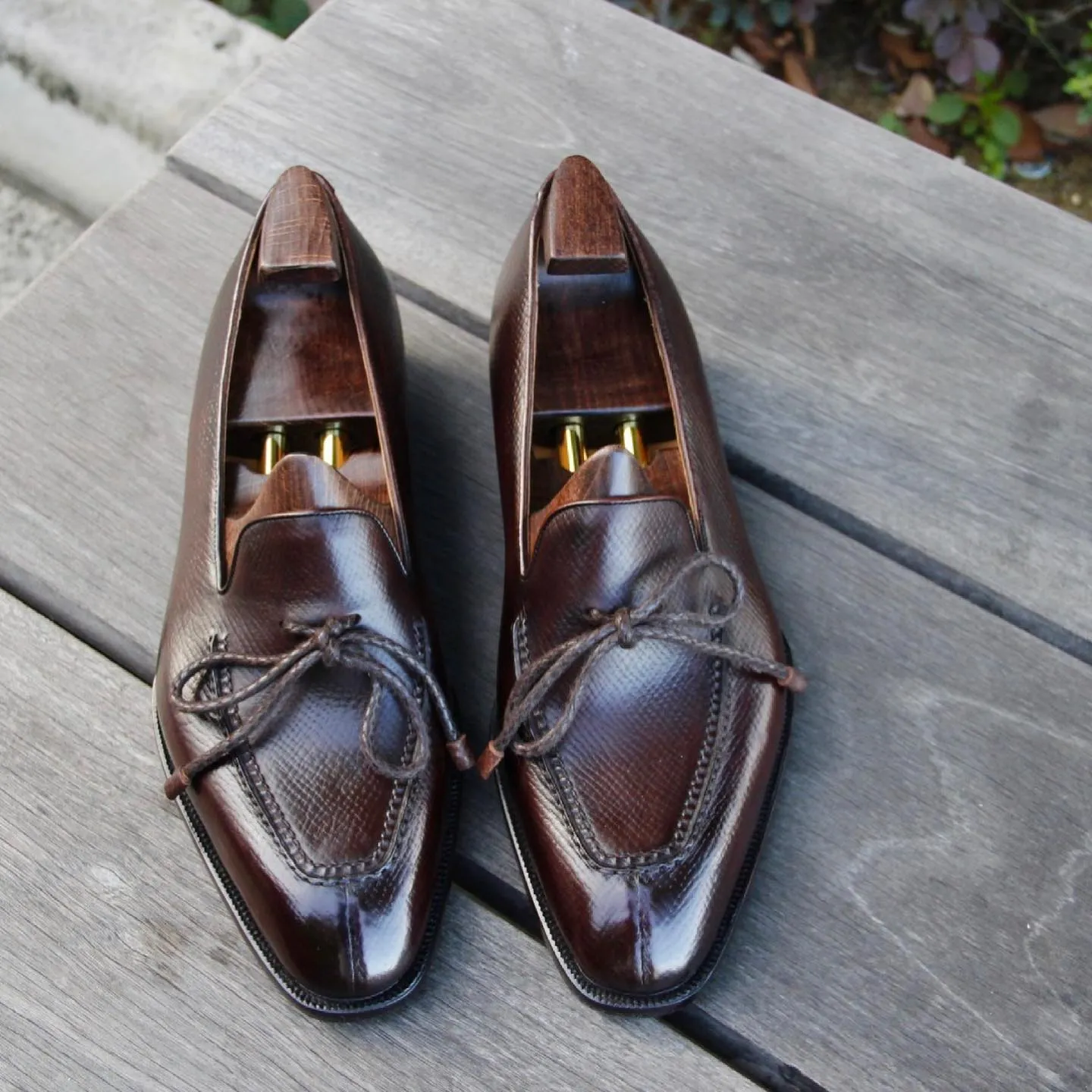Brown Leather Oporto Slip On Driving Laced Loafers - AW24