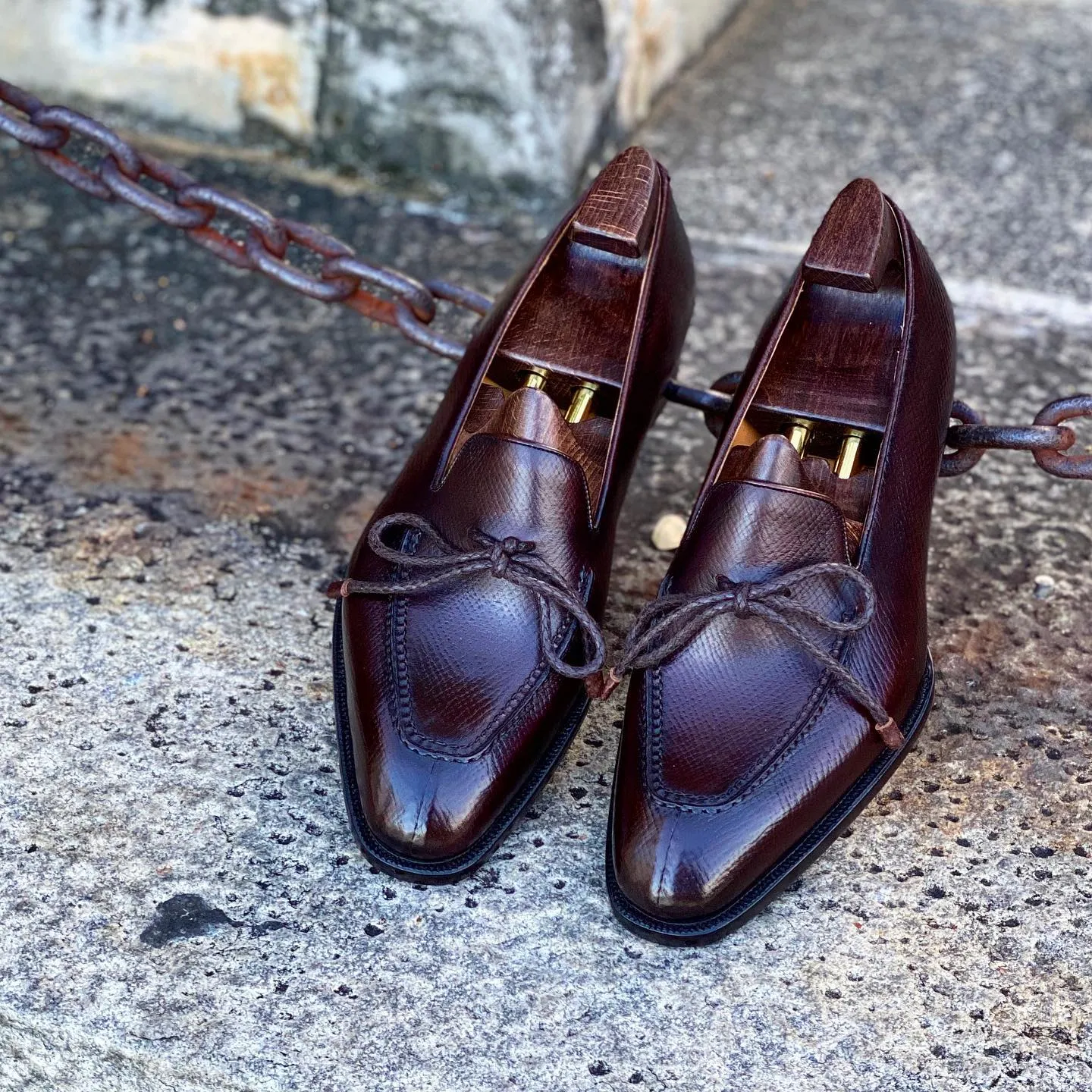 Brown Leather Oporto Slip On Driving Laced Loafers - AW24