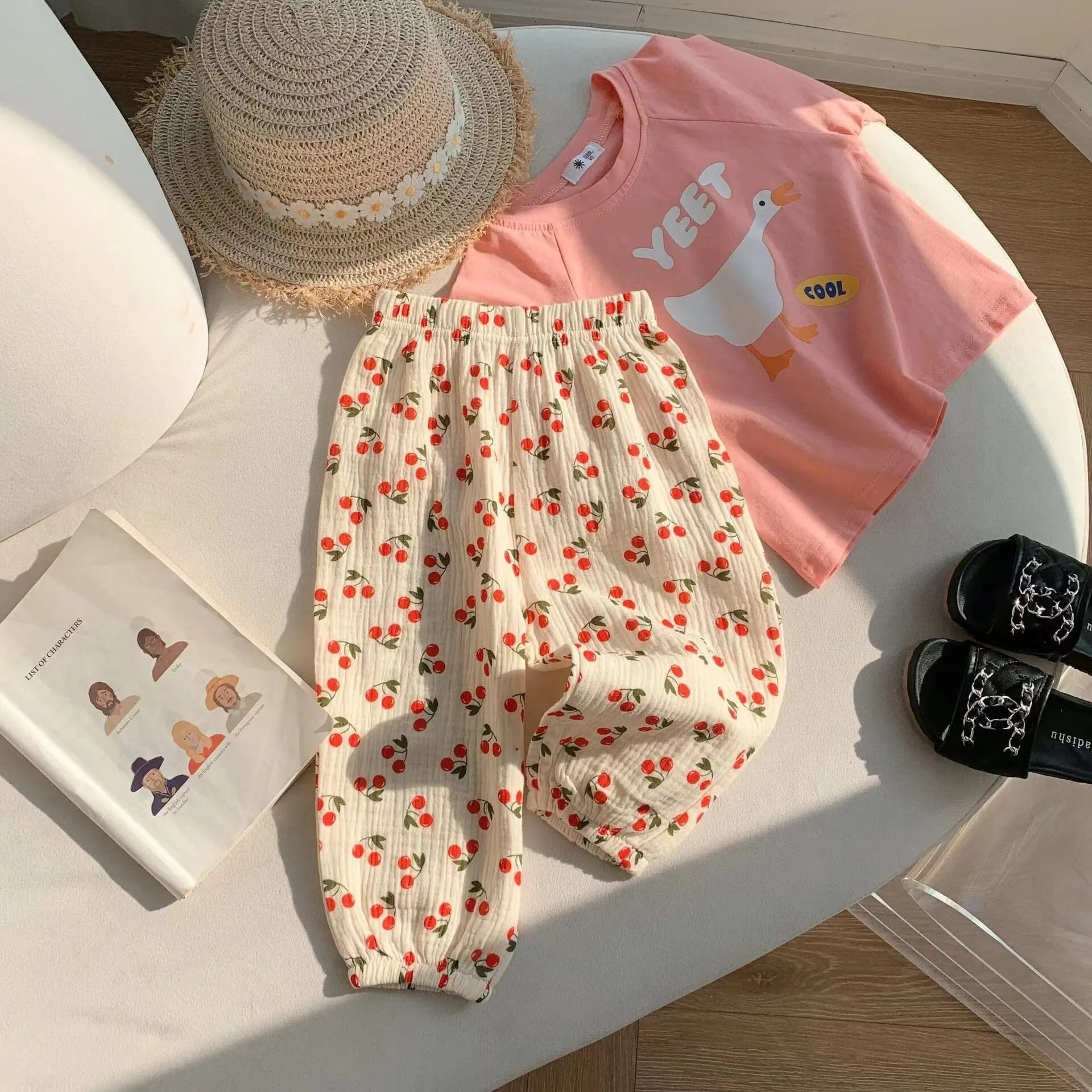 Cartoon Floral Gauze Pleated Harem Pants