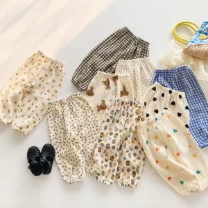 Cartoon Floral Gauze Pleated Harem Pants
