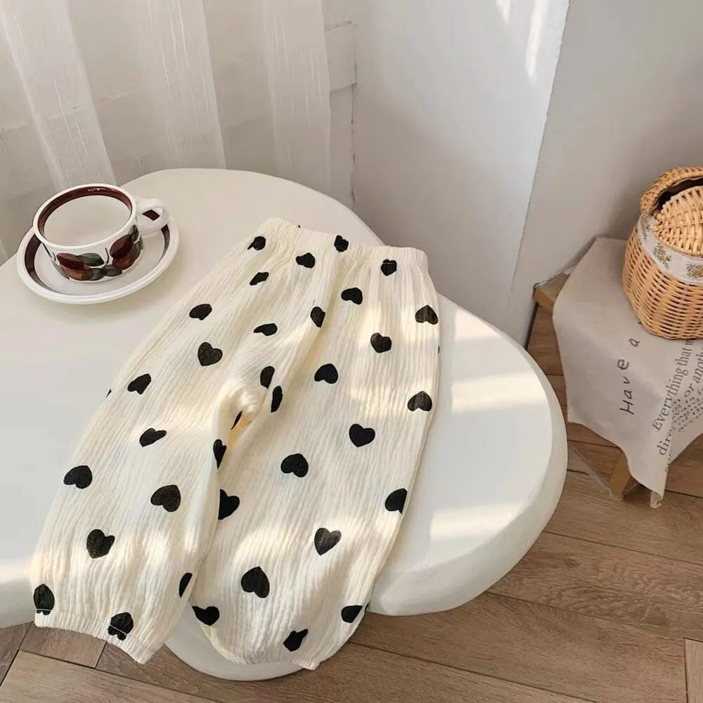 Cartoon Floral Gauze Pleated Harem Pants