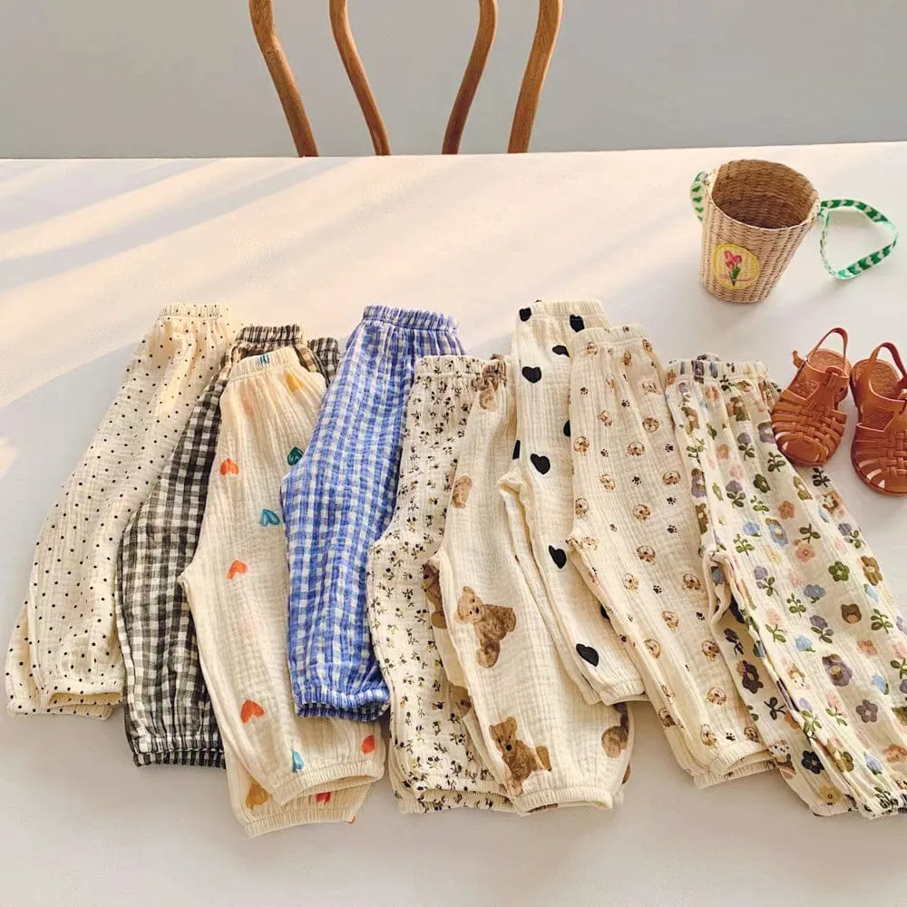 Cartoon Floral Gauze Pleated Harem Pants