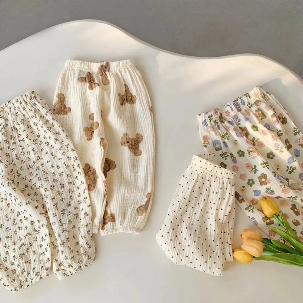 Cartoon Floral Gauze Pleated Harem Pants