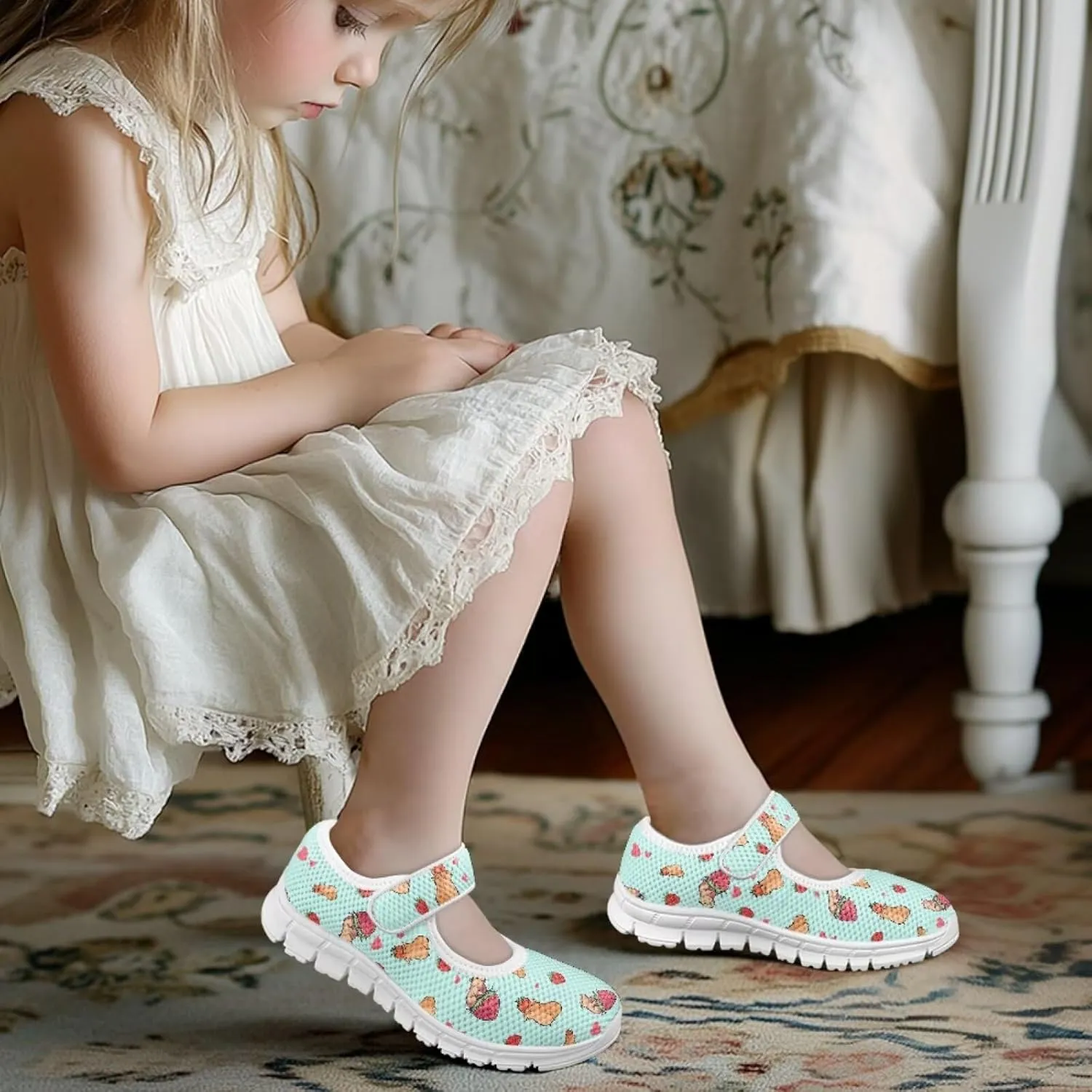 Cartoon Mary Jane Shoes for Little Girls Casual Slip-on Ballet Flats Flower Girl Wedding Party Flats Kids Teenis Girls Athletic Running Tennis Shoes