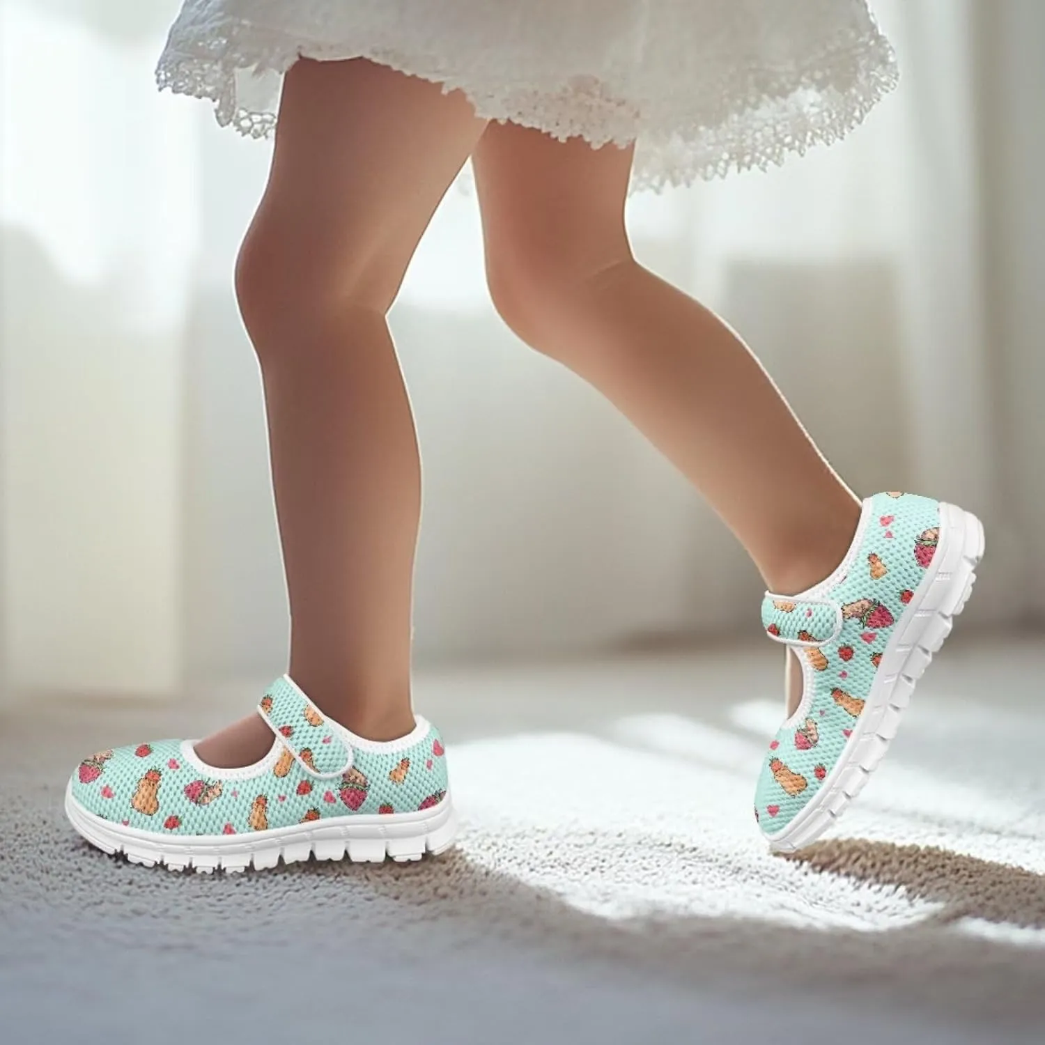 Cartoon Mary Jane Shoes for Little Girls Casual Slip-on Ballet Flats Flower Girl Wedding Party Flats Kids Teenis Girls Athletic Running Tennis Shoes