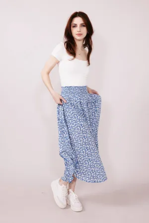 Ditsy Floral Midi Skirt for Women in Blue | FS3761-BLUE