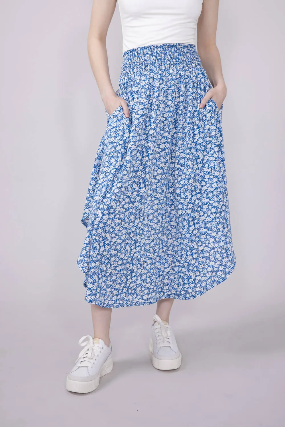 Ditsy Floral Midi Skirt for Women in Blue | FS3761-BLUE