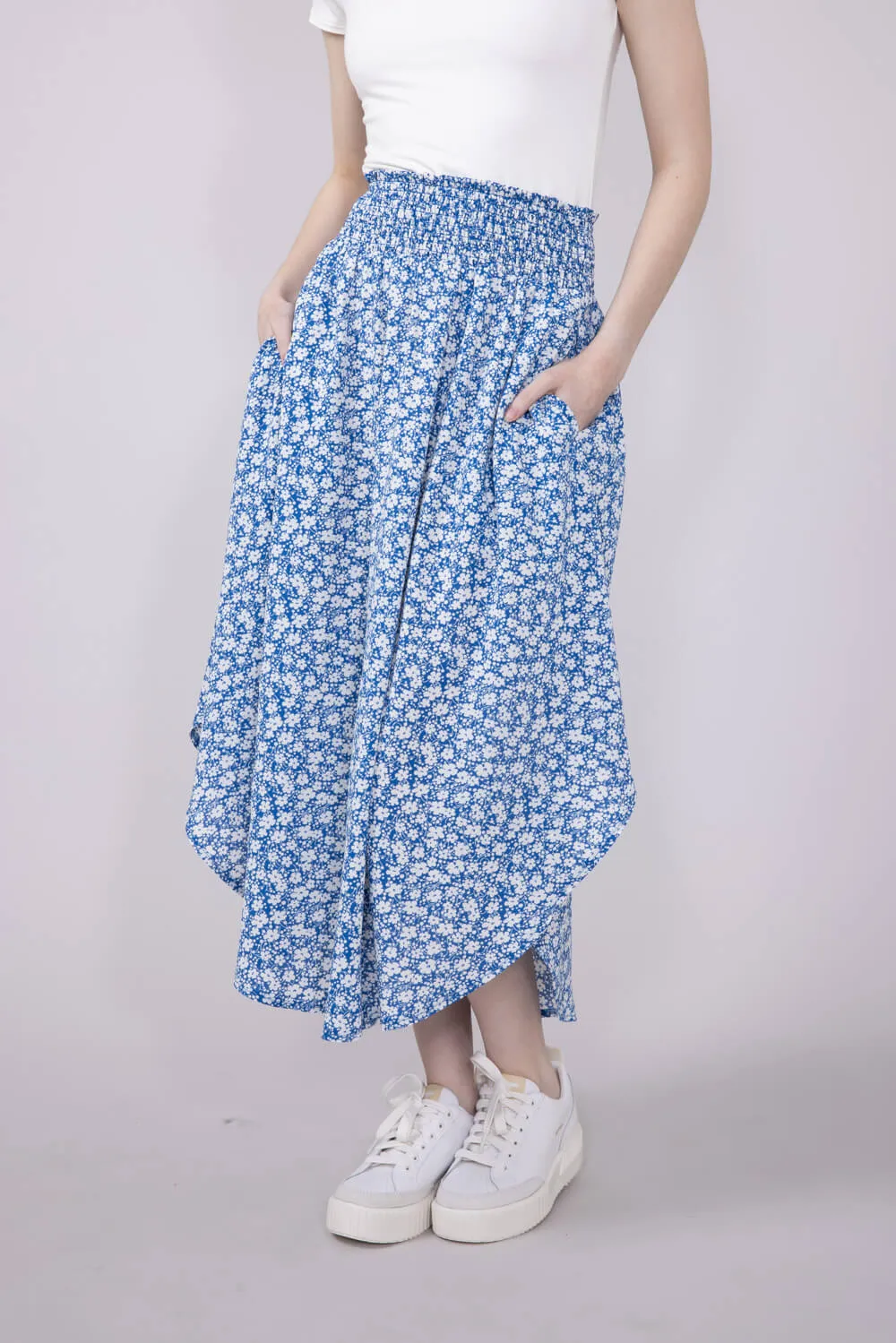 Ditsy Floral Midi Skirt for Women in Blue | FS3761-BLUE