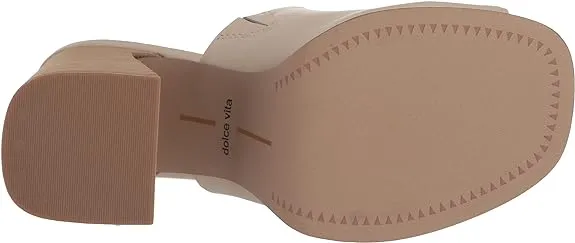 Dolce Vita Lukas Ivory Leather Peep Toe Slip On Stacked Block Heeled Sandals