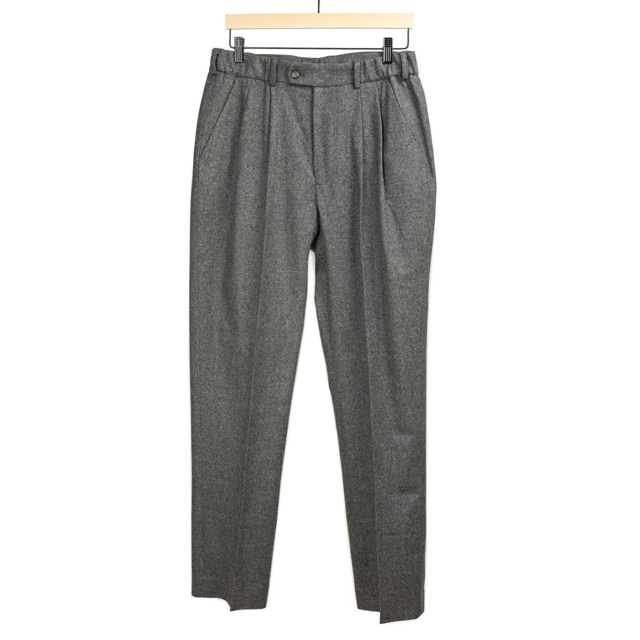 Easy trousers in mid-grey melange wool flannel (restock)