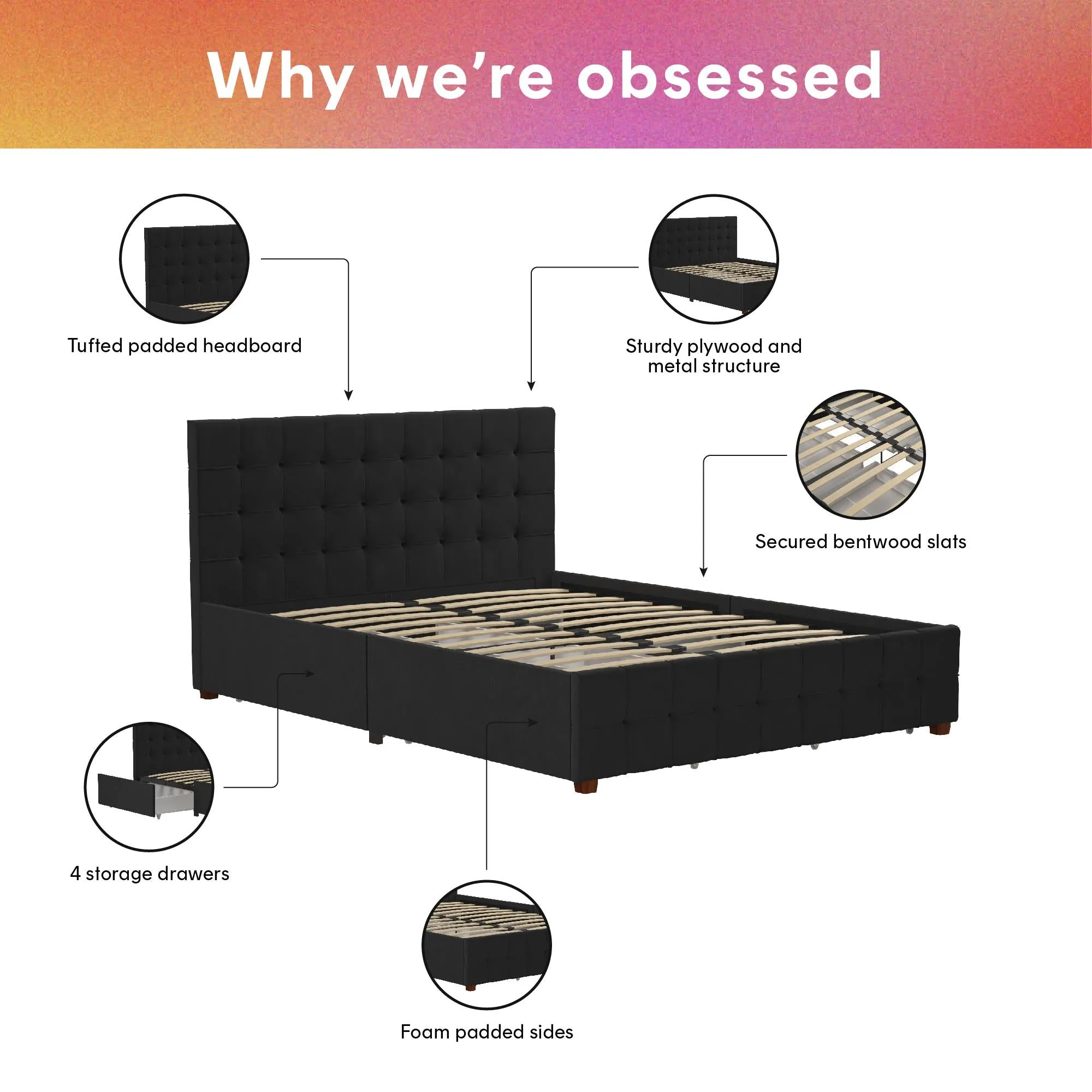 Elizabeth Upholstered Bed with Storage