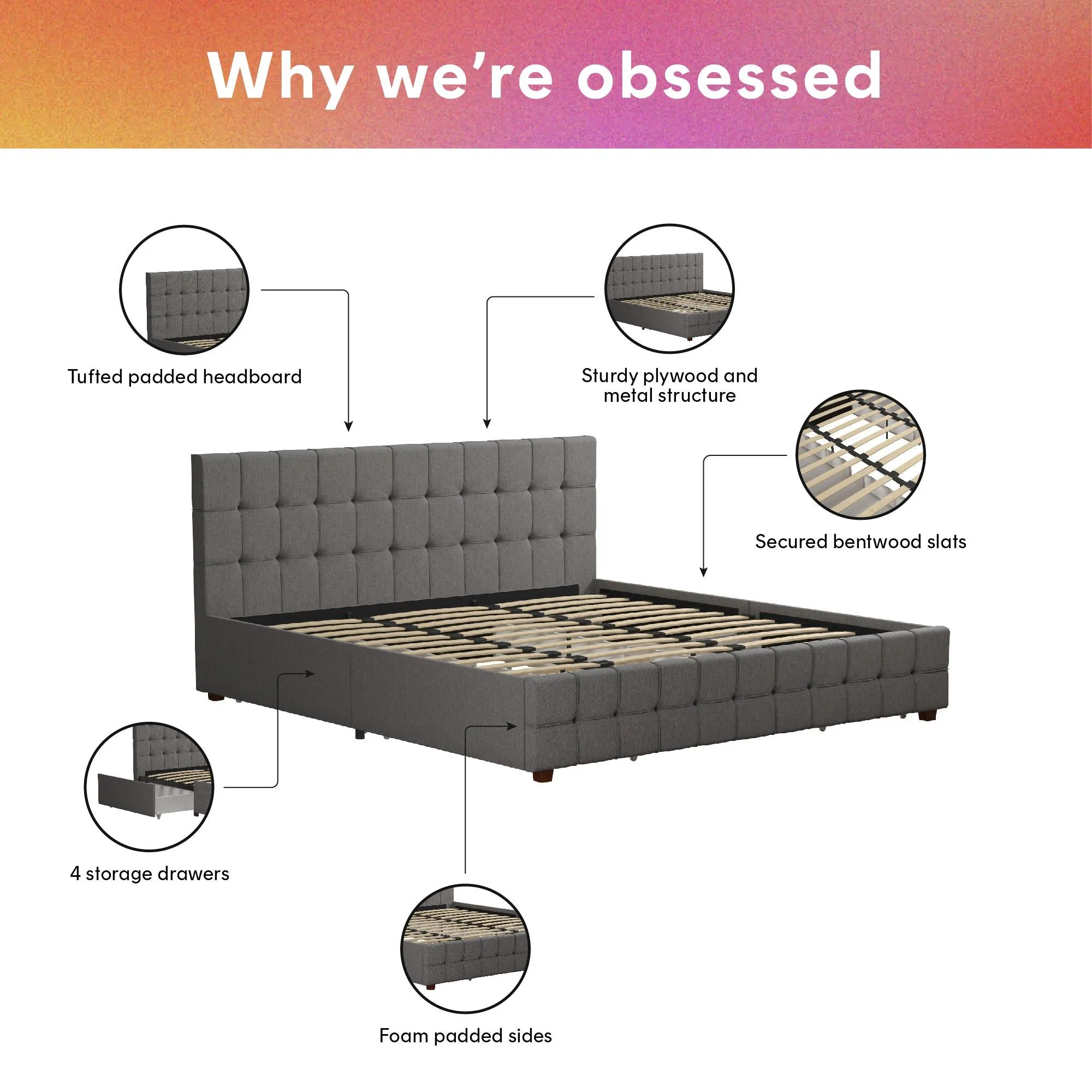 Elizabeth Upholstered Bed with Storage