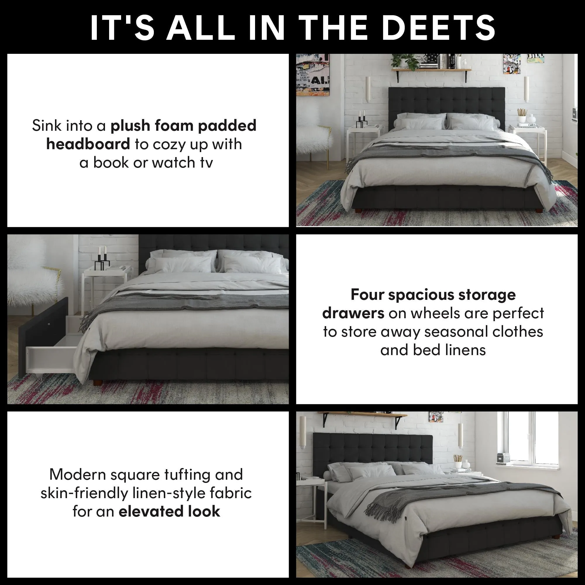 Elizabeth Upholstered Bed with Storage