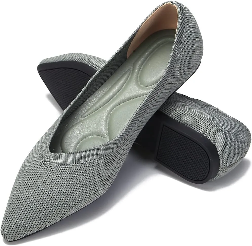 EnllerviiD Women's Flats Breathable Knit Pointed Flats Loafers Shoes,Work Flats Office Shoes Comfortable Flexible Mule Shoes Ballet Flats