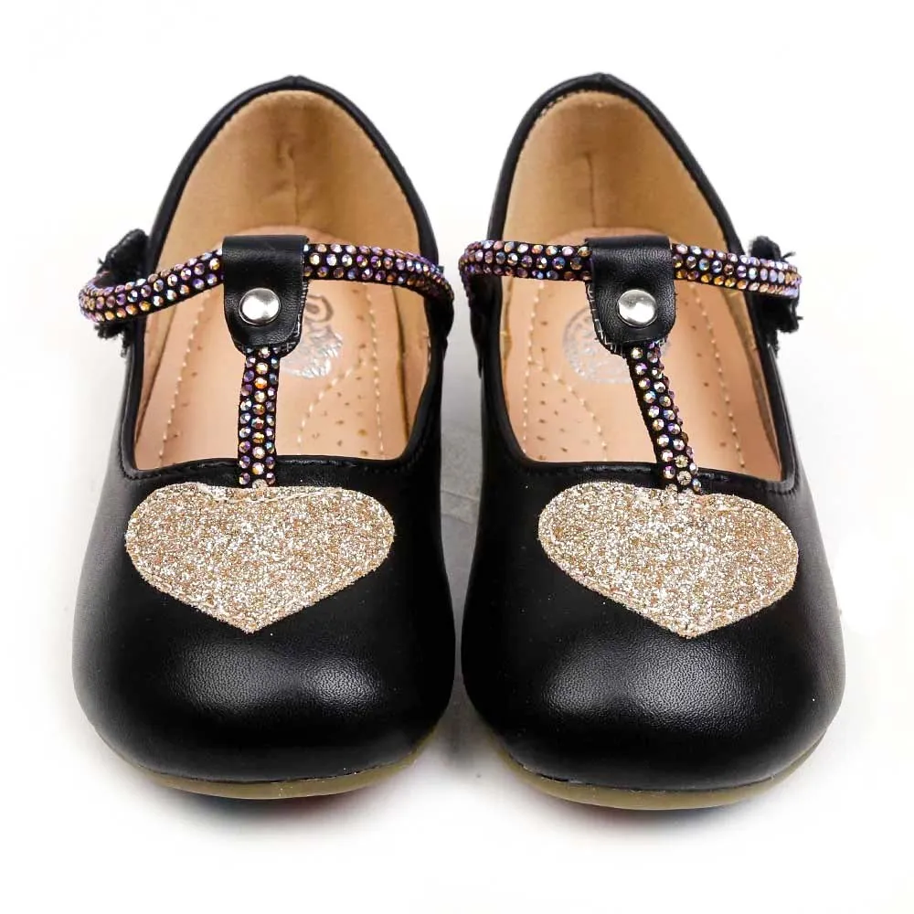 Fancy Glitter Heart Pump For Girls - Black