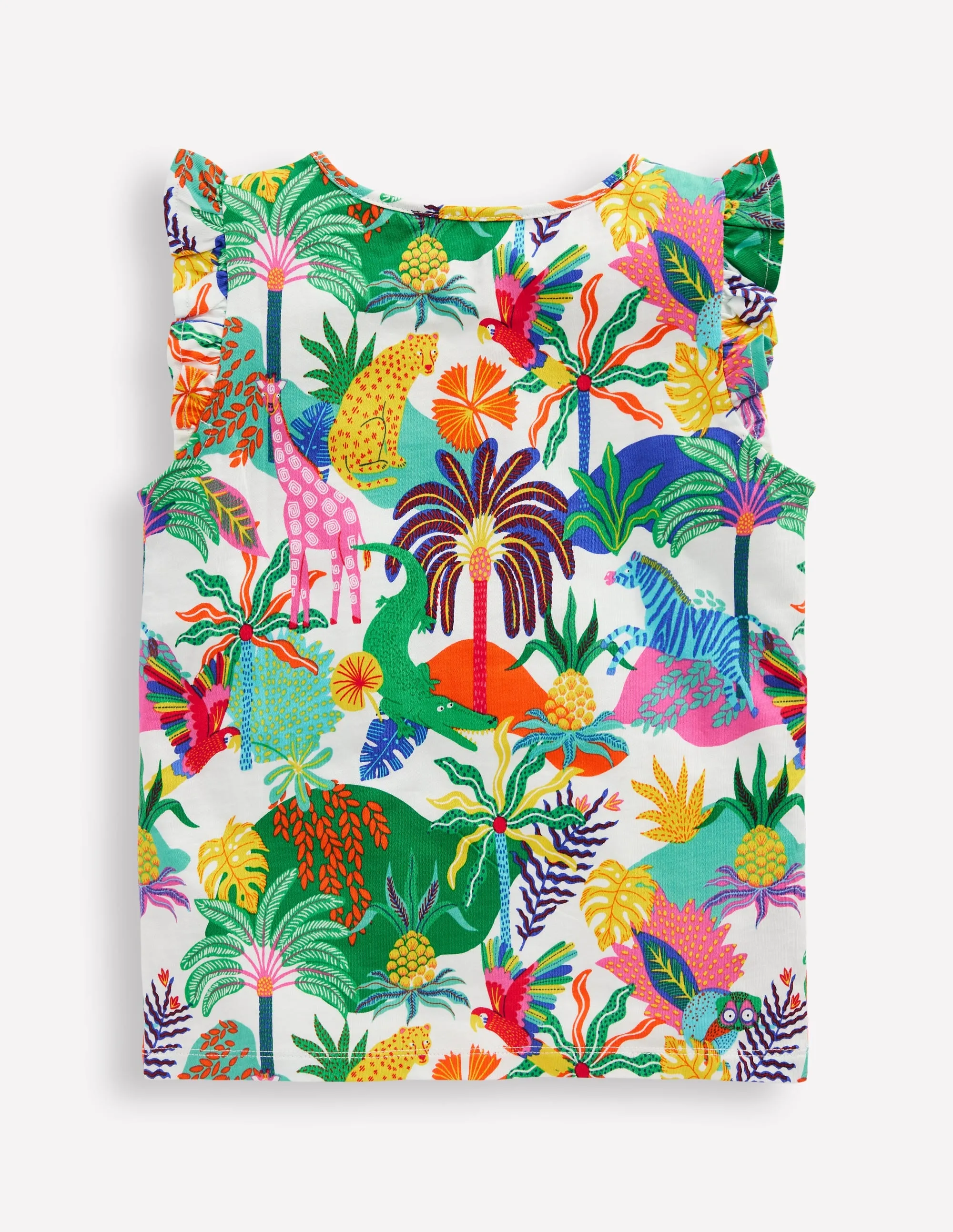 Frill Sleeve Printed Tee-Soft Ivory Multi Jungle