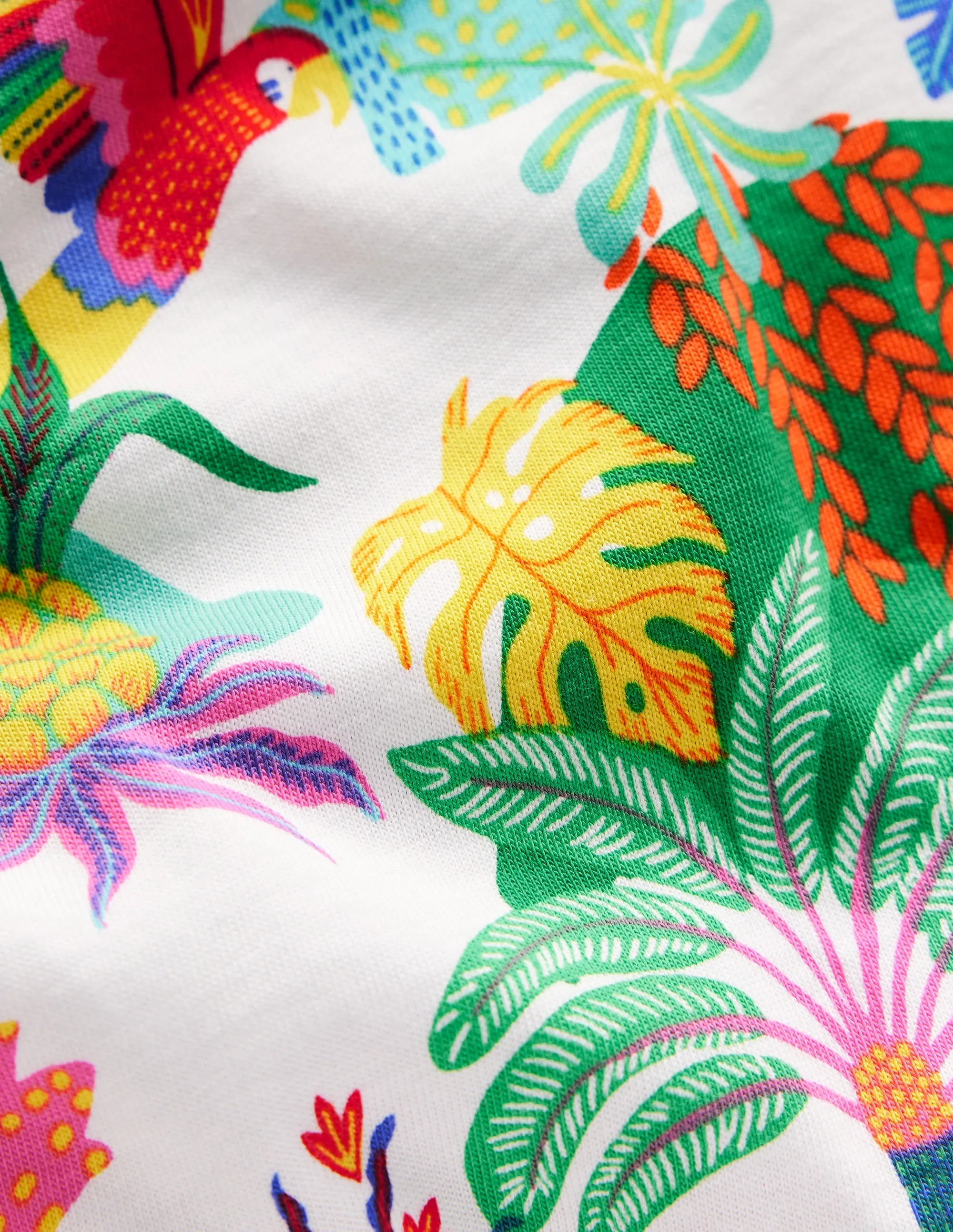 Frill Sleeve Printed Tee-Soft Ivory Multi Jungle