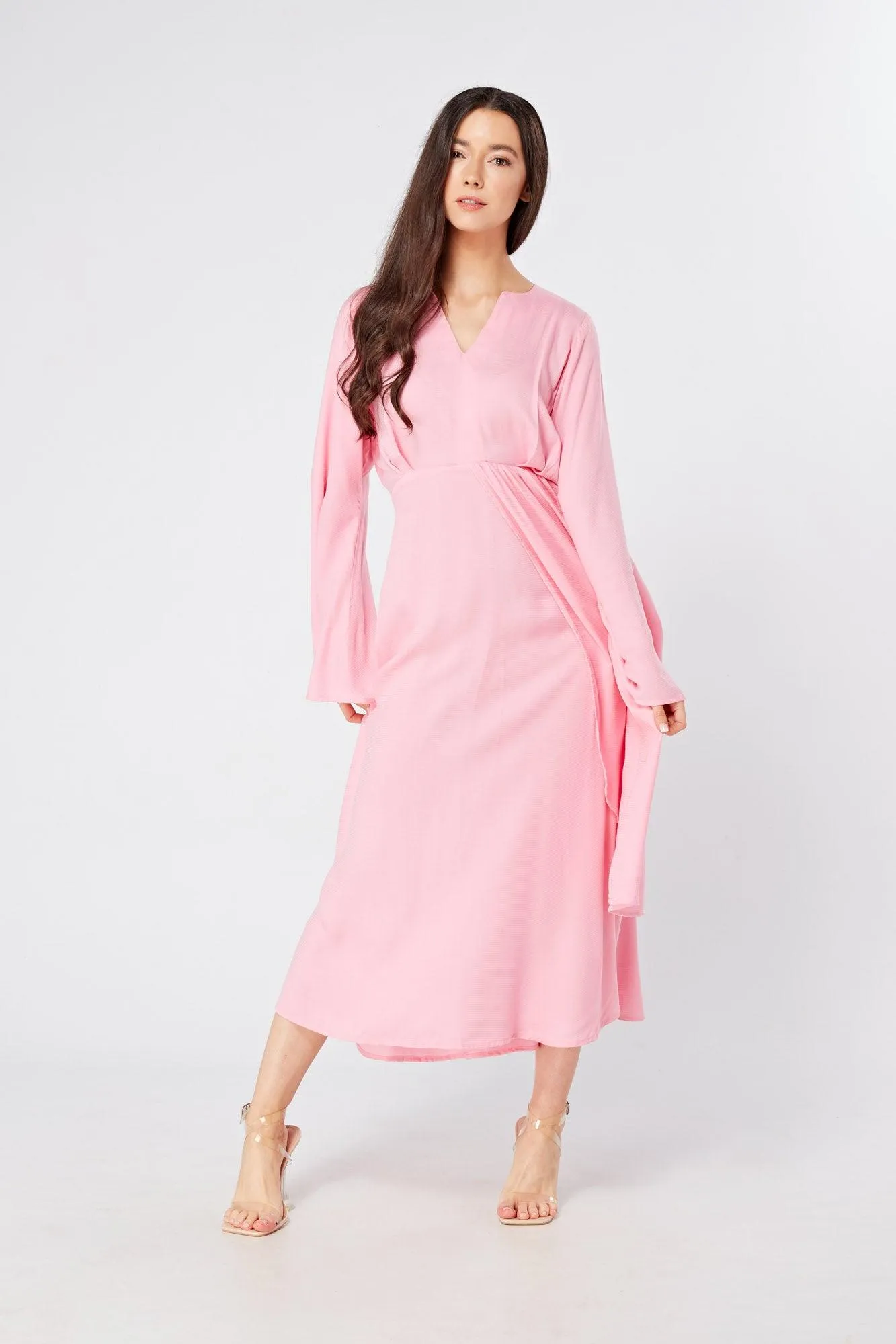 Hera Draped Super Soft Crepe Midi Dress With Long Kimono Sleeves