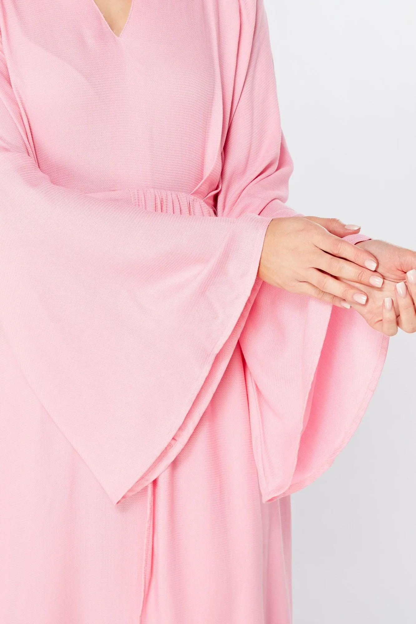 Hera Draped Super Soft Crepe Midi Dress With Long Kimono Sleeves