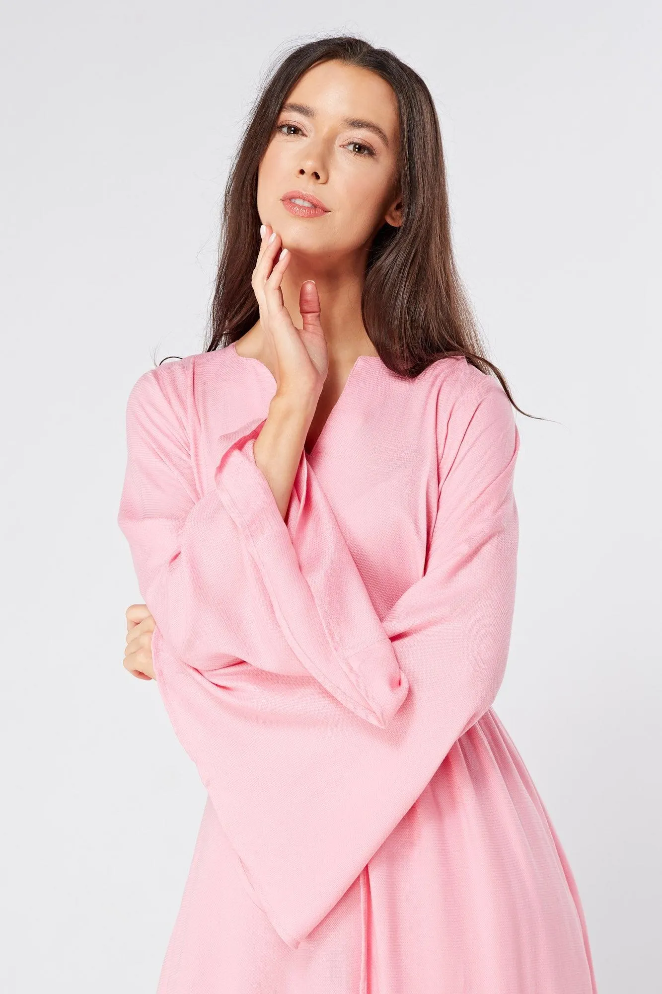 Hera Draped Super Soft Crepe Midi Dress With Long Kimono Sleeves