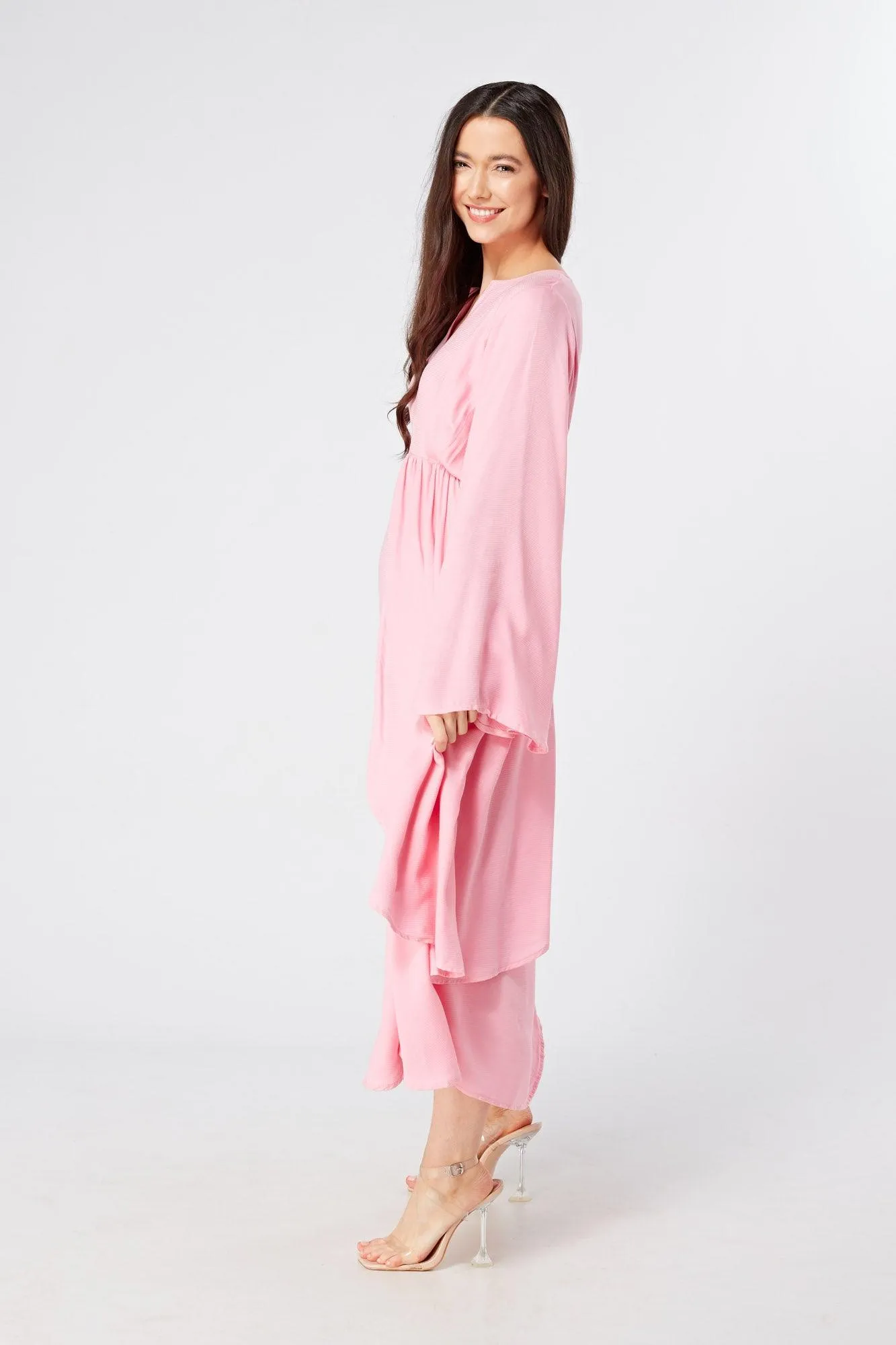 Hera Draped Super Soft Crepe Midi Dress With Long Kimono Sleeves