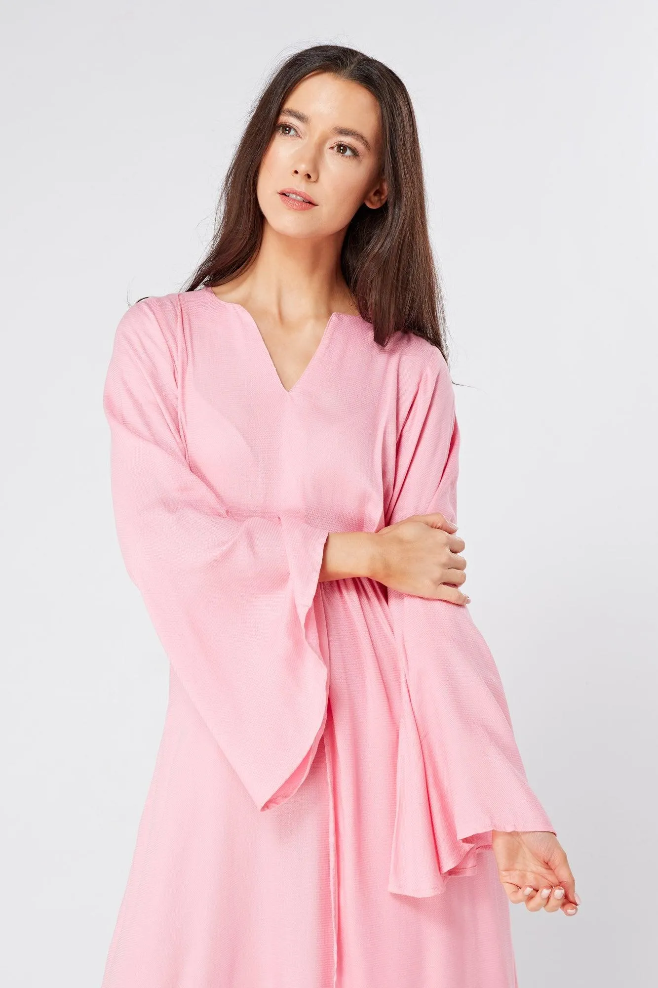 Hera Draped Super Soft Crepe Midi Dress With Long Kimono Sleeves