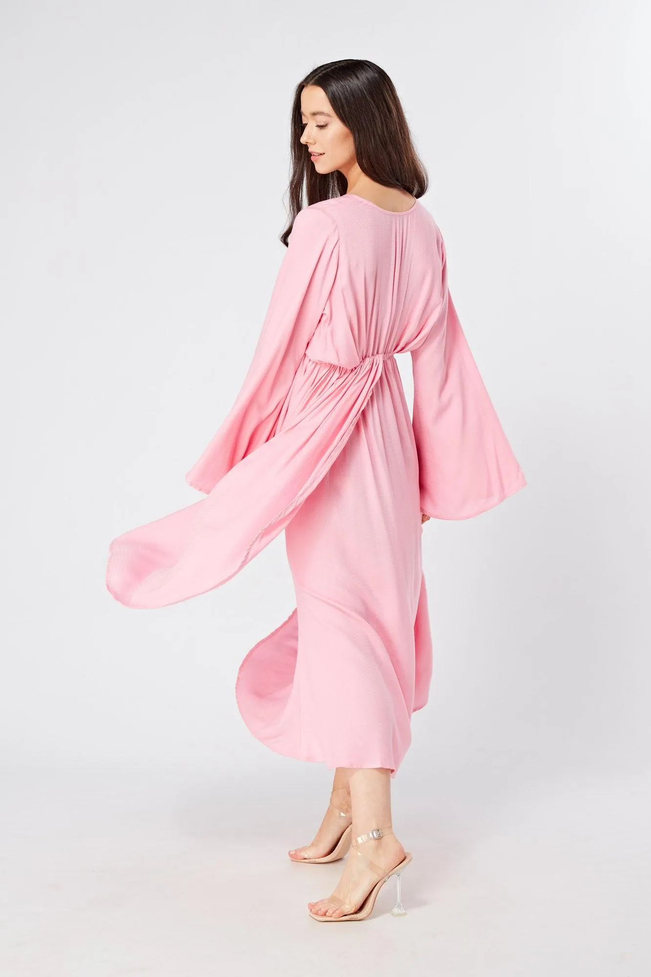 Hera Draped Super Soft Crepe Midi Dress With Long Kimono Sleeves
