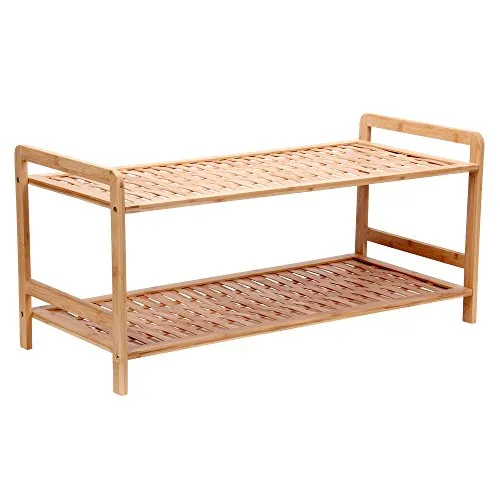 Household Essentials Bamboo Shoe Rack, 2 Tier, Brown