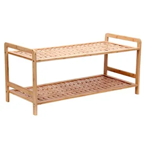Household Essentials Bamboo Shoe Rack, 2 Tier, Brown