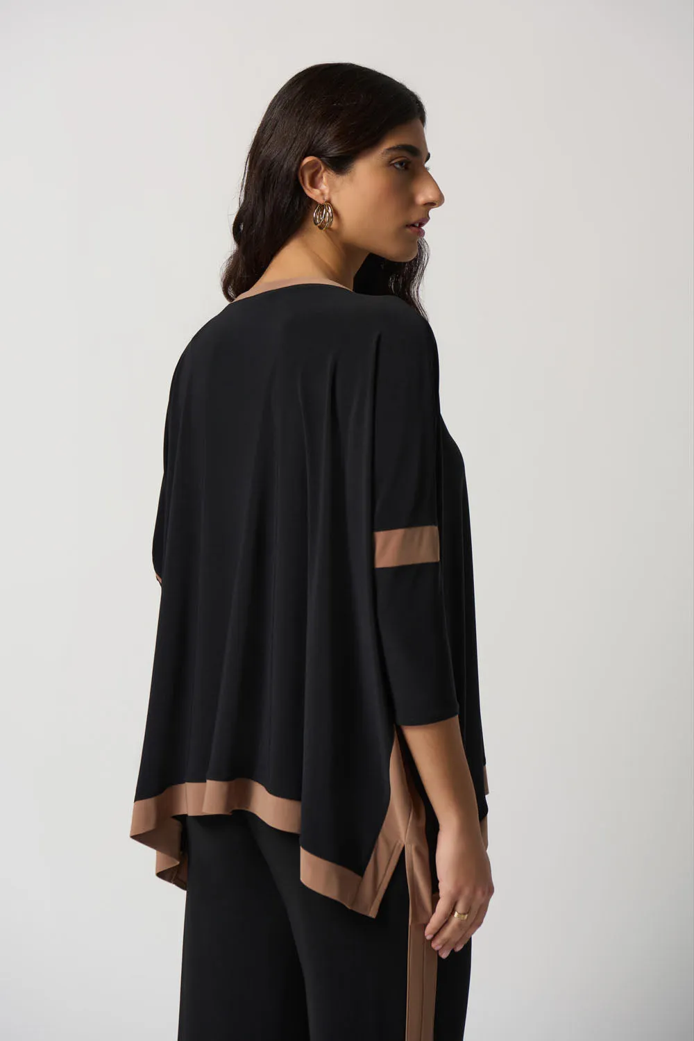 Joseph Ribkoff Black/Nutmeg Colour-Block V-Neck Top Style 233101