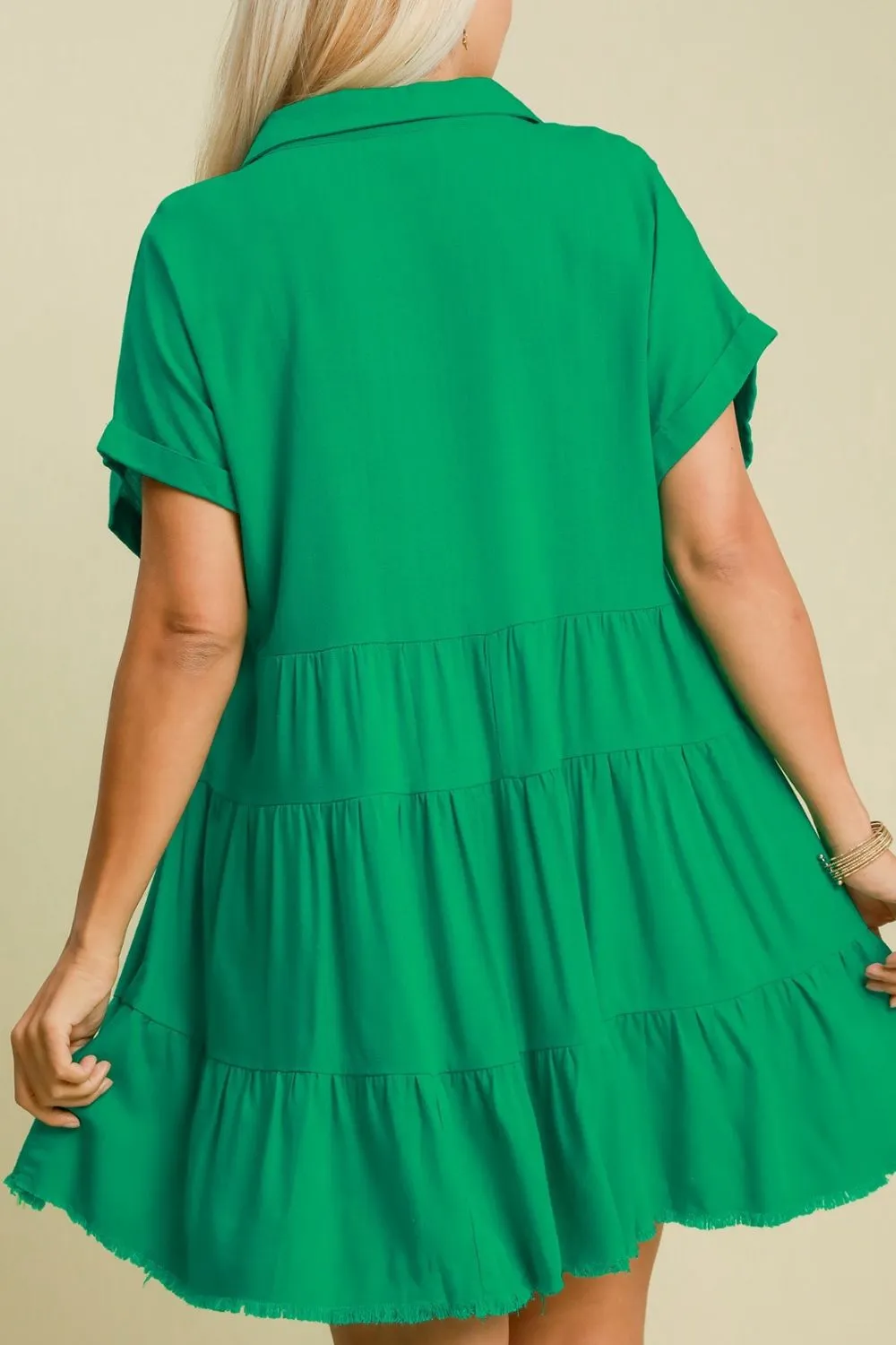 Keep It Casual Raw Hem Tiered Dress in Green