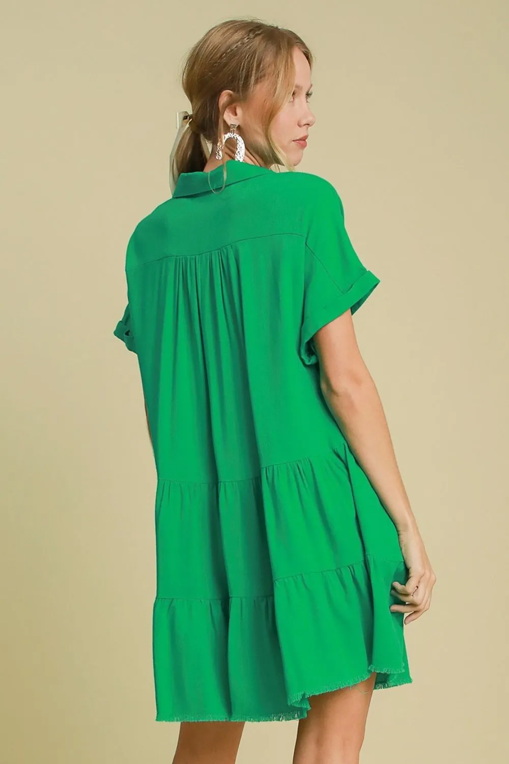 Keep It Casual Raw Hem Tiered Dress in Green