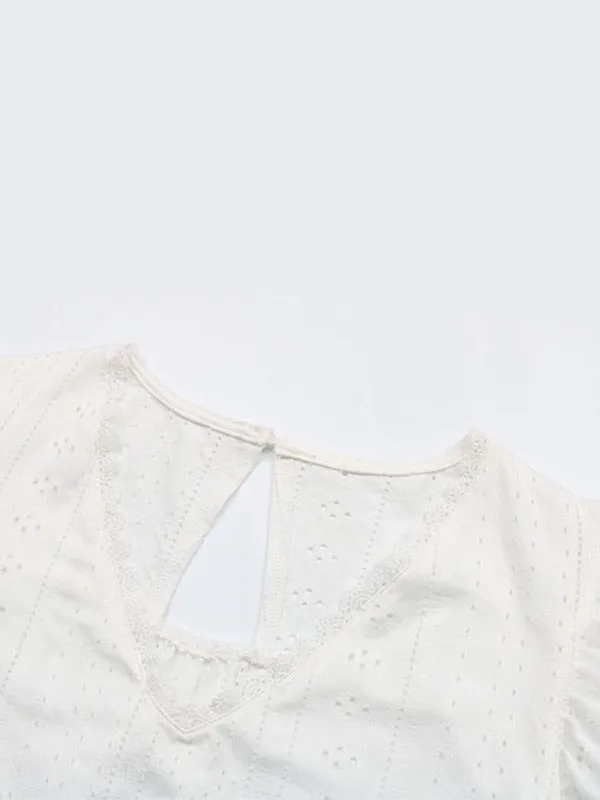 Knitted V-neck Casual Fashion Lace Small Flying Sleeve Top