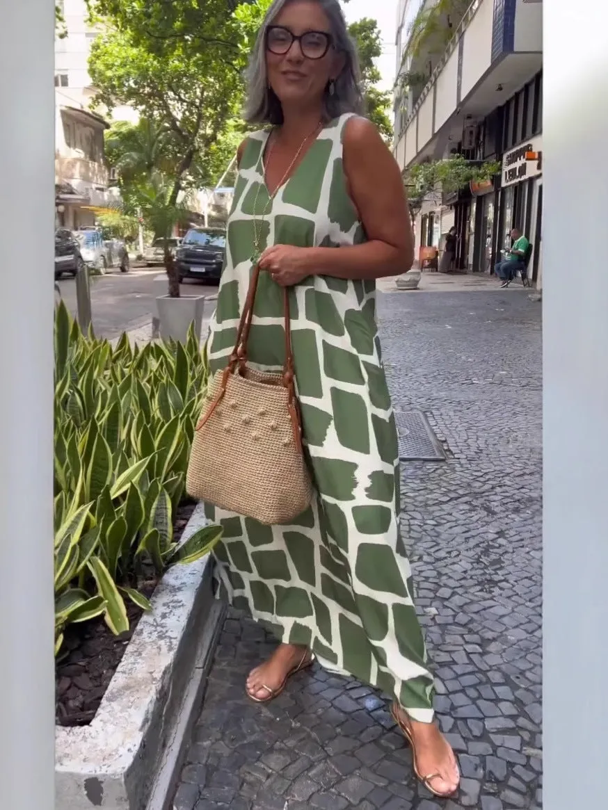 Last Day Special Sale 49% OFFRound Neck Printed Sleeveless Casual Fashion Dresses