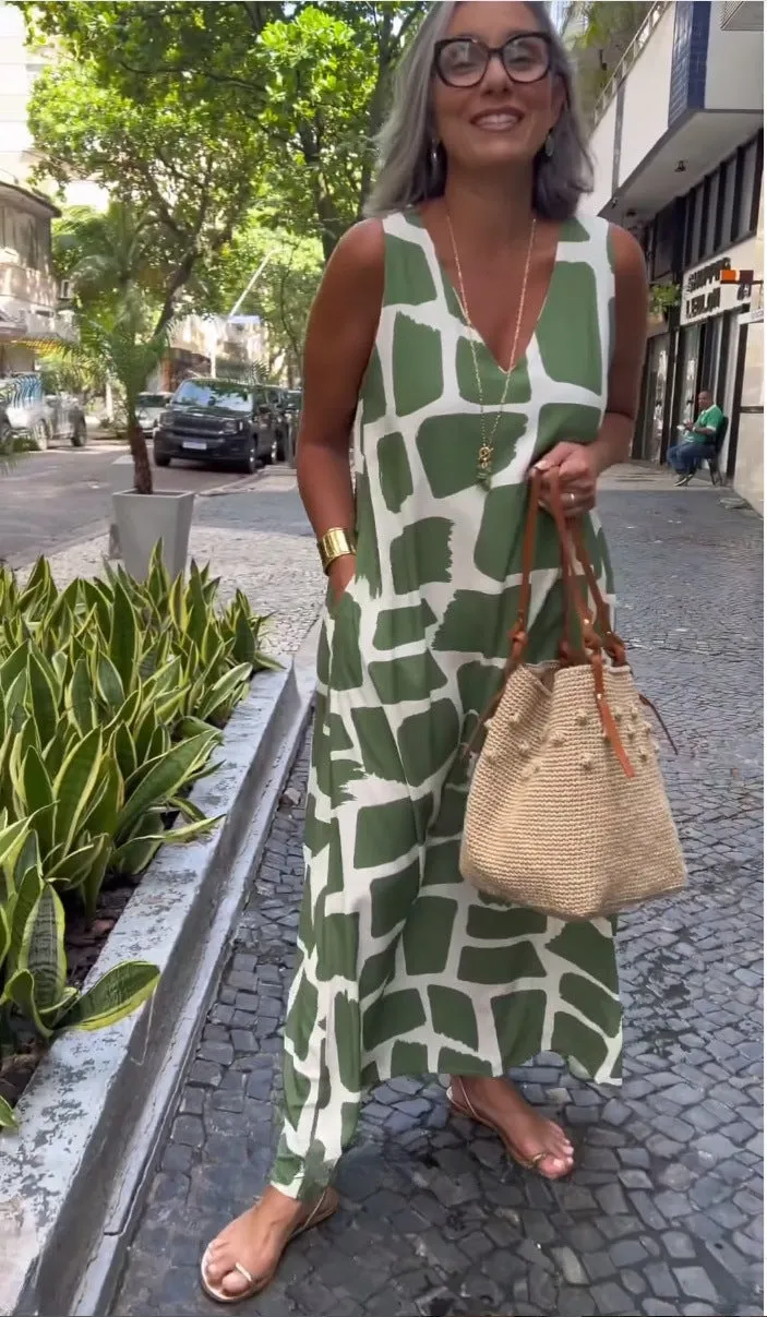 Last Day Special Sale 49% OFFRound Neck Printed Sleeveless Casual Fashion Dresses